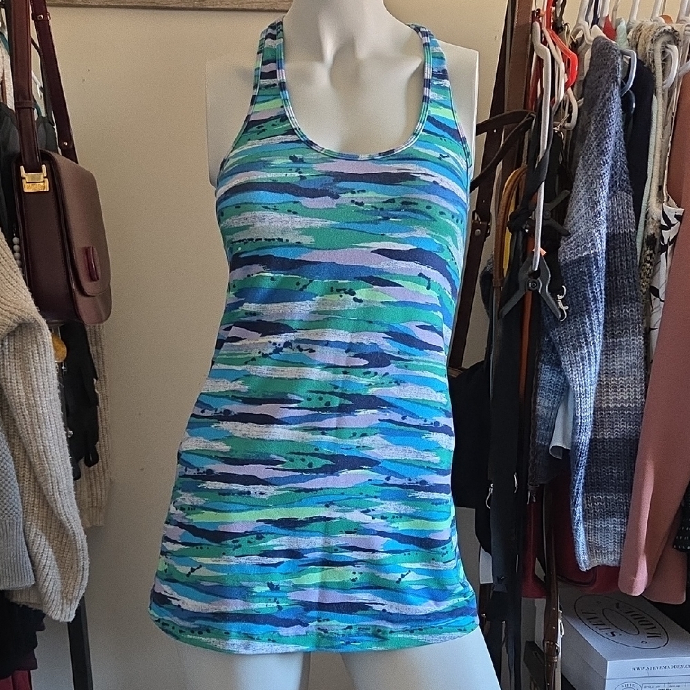 Lululemon Athletica Blue and Green Racerback Fitted Tank Top